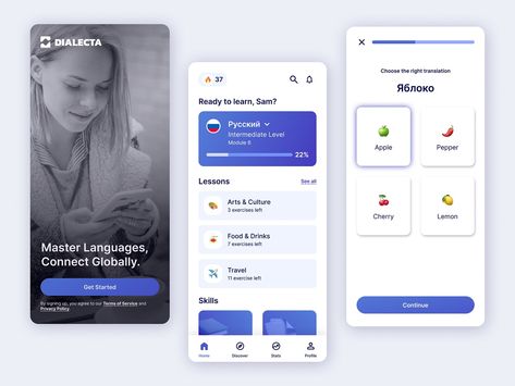 Language Learning App - UI Design by Destina Gökoğlu on Dribbble Language Learning App, Language Apps, App Ui Design, User Interface Design, Design Language, App Ui, Mobile Design, Language Learning, Interface Design