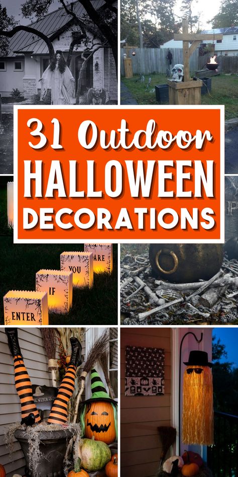 Create a spooky ambiance with our scary DIY outdoor Halloween decorations! Transform your yard into a haunted haven with DIY outdoor Halloween displays. Our Halloween yard decorations will delight trick-or-treaters. You’ll also find Halloween signs for Halloween porch decorations. Scare up some fun with Halloween front porch decor and outdoor Halloween wreaths. Embrace the spooky season with ghostly Halloween garden decorations and pumpkin displays. Outdoor Halloween Wreath, Lawn Ghosts, Spooky Outdoor Halloween Decor, Easy Outdoor Halloween Decorations, Halloween Garden Decorations, Outside Halloween Decorations, Halloween Lawn, Bat Skull, Halloween Decoration Ideas