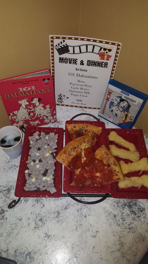 101 Dalmatians Party Food, 101 Dalmations Dinner And Movie, 101 Dalmatians Dinner And A Movie, 101 Dalmations Movie Night, 101 Dalmatians Movie Night, Disney Movie Night Snacks, Disneyland Night, Family Movie Night Snacks, Disney Movie Night Menu