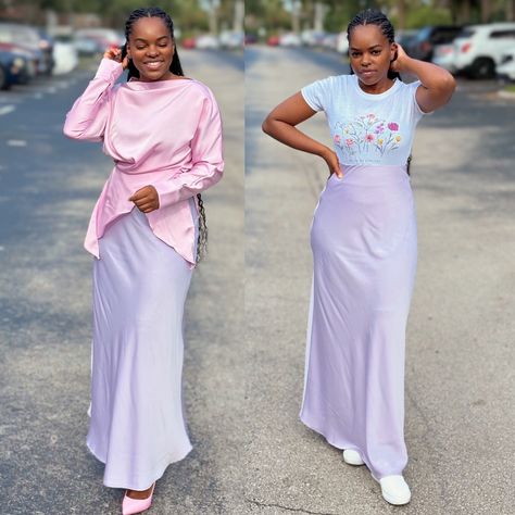 Modest wardrobe MUST HAVE: Silk/Satin Skirts 💜. This lavender skirt @urbanmodesty1 is perfect for dressing up on a Sunday morning or a sophisticated weekday casual. Use THAMARA20 to save on your purchase 🫶🏾 . . #urbanmodesty#ootd#skirt#silk#modestfashion#collab#modestfashion#miamiblogger Lavender Skirt, Satin Skirts, Modest Wardrobe, Elegant Wear, Skirt Silk, Ladies Clothing, Dressing Up, Satin Skirt, New Wall