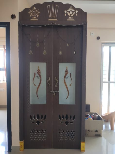 Puja Room Doors Design Indian, Pooja Room Ideas Indian Modern Glass, Latest Pooja Room Designs Modern, Latest Pooja Room Door Designs, Pooja Room Door Design Modern, Pooja Room Double Door Designs, Pooja Room Ideas Indian Modern, Pooja Room Doors, Pooja Design