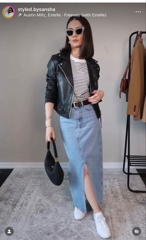 Denim Skirt From Jeans, Style Your Shirt, Skirt From Jeans, How To Style Braids, Style A Denim Skirt, Long Denim Skirt Outfits, Skirt Outfits For Women, How To Style A Denim Skirt, Denim Skirt Style