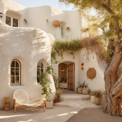 Mini Mediterranean House, Cobb Houses Exterior, Desert House Aesthetic, Bohemian Exterior House, Cob House Exterior, Aesthetic Painting Ideas On Canvas, Tattoo Home, Front Of Home, Casa Hobbit