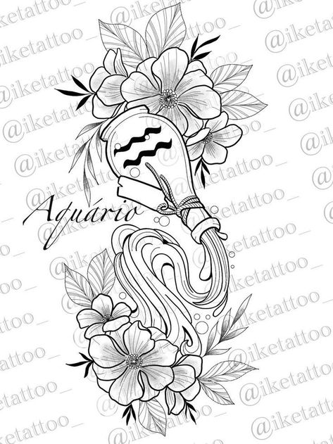 Aquarius Sketches Drawings, Zodiac Tattoo Stencils, Female Aquarius Tattoo, Aquarius Tattoo Stencils, Aquarius Back Tattoo Women, Aquarius Women Tattoo, Aquarius Tattoo Sleeve, Aquarius Tattoo Black Women, Zodiac Aquarius Tattoo