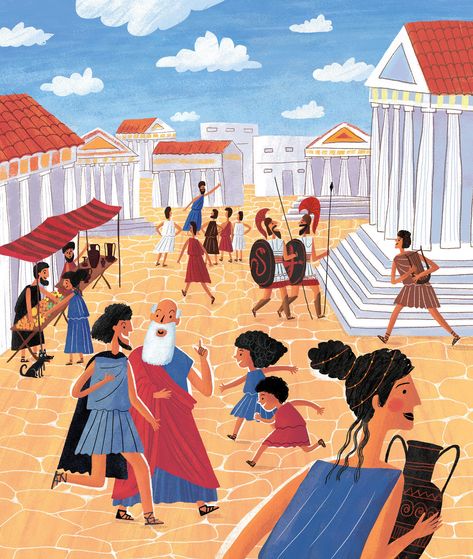 😀 #illustrated for an encyclopedia by Victoria Stebleva, represented by Good Illustration. Check out her adorable portfolio at Childrensillustrators.com - click this pin📌 for more children's illustration for picture book and other books for kids! #childrensillustrators #childrensbook #kidlitart #childrensillustration #history Good Illustration, Illustrator Portfolio, Ancient Greek Art, Greek History, Children's Illustration, Picture Books Illustration, History For Kids, Illustration Agency, History Pictures