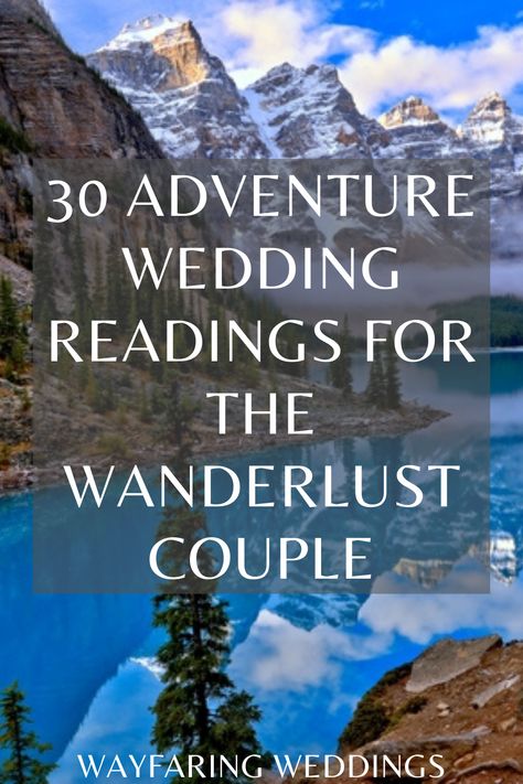 After much research and contemplation, I have compiled a list of what I think are the best adventure wedding readings for those couples looking for a nod to their next great adventure together… which is of course marriage!  These can also be incorporated into wedding vows for the adventurous couple! Wedding Adventure Quotes, Marriage Is An Adventure Quote, Nerdy Wedding Readings, Wedding Script For Officiant, Adventure Theme Wedding, Wedding Readings Unique, Adventure Wedding Theme, Personal Wedding Vows, Marriage Poems