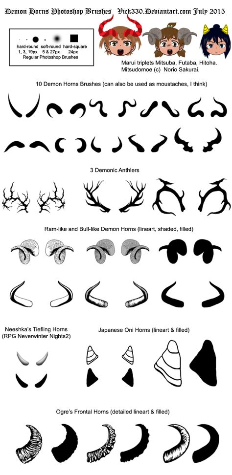 Demon Tails References, Demon Horns Drawing Reference, Types Of Horns, Tail Drawing, Horns Drawing References, Demon Horns, Drawing Expressions, Dark Art Drawings, Creature Drawings