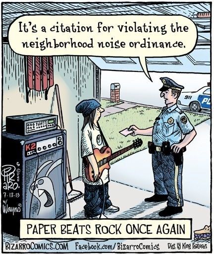 Paper beats rock hahaha Bizarro Comic, Legal Humor, Cops Humor, Police Humor, Funny P, Music Jokes, Simi Valley, Clean Humor, Workout Tips