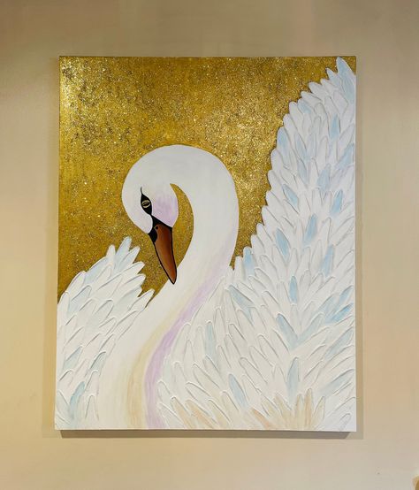 Swan Wall Painting, Gold Dust, Bedroom Painting Ideas Canvas, Swan Painting Acrylic, Swans Painting, Swan Wall Art, 3d Art Painting, Circle Artwork, Canvas Art Painting Abstract