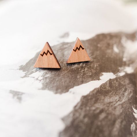 Mountain Earrings - Wooden Earrings - Explorer jewelry - Travel Inspired Gifts – crafteurope Lazer Cut Wood, Wooden Jewelery, Mountain Earrings, Silver Mountain, Wood Jewelery, Mountain Jewelry, Wood Earrings Stud, Laser Cut Wood Crafts, Wood Studs