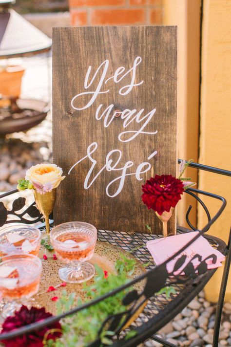 Rosé All Day – Bridal Shower Inspiration Wine Themed Bridal Shower Ideas, Themed Bridal Shower Ideas, Bridal Shower Wine Theme, Yes Way Rose, Pretty Wine, Shower Bar, Rosé Theme, Themed Bridal Shower, Shower Rose