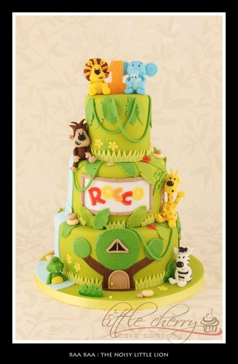 Raa Raa Cake Cbeebies Cake, Raa Raa The Noisy Lion, Shaun The Sheep Cake, Jungle Safari Cake, Bear Decorations, Cars Theme Cake, Lion Cake, Sheep Cake, Safari Cake