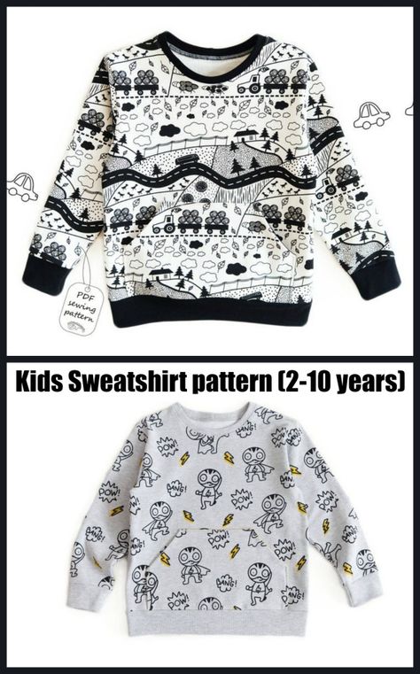 Here's a very easy to sew and very popular Kids Sweatshirt sewing pattern which has the option to add a pocket if you want to. #SewModernKids #SeewingForKids #KidsSewingPattern #SewASweatshirt #SweatshirtSewingPattern #SewingForToddlers #ToddlersSewingPattern Sewing Kids Clothes Patterns, Sewing Boys Clothes, Boys Sewing Patterns Free For Kids, Sweater Pattern Sewing, Sweatshirt Sewing Pattern, Download Free Pdf Sewing Patterns For Kids, Toddler Sewing Patterns Boy, Boy Shirt Sewing Pattern, Toddler Sweater Sewing Pattern