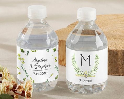 SET of 24 Personalized Water Bottle Labels Botanical Garden Monogram Scallops Sticker Bottle Wrap Ru