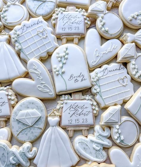 Something Blue Before I Do Cookies, Black White Gold Wedding Theme, Beach Engagement Party, Wedding Cookies Decorated, Wedding Shower Cookies, Bachelorette Cookies, Engagement Cookies, Blue Wedding Decorations, Bridal Shower Desserts