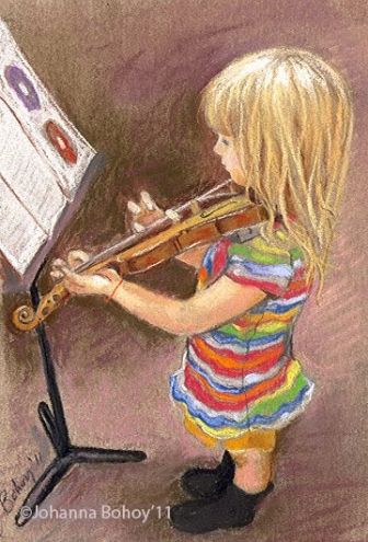 Budding Musician, violin child, pastel -- Johanna Bohoy Red Classroom, Ballerina Art Paintings, Music Paintings, Inspiring Paintings, Violin Family, Fiddle Music, Violin Art, Art Children, Music Illustration