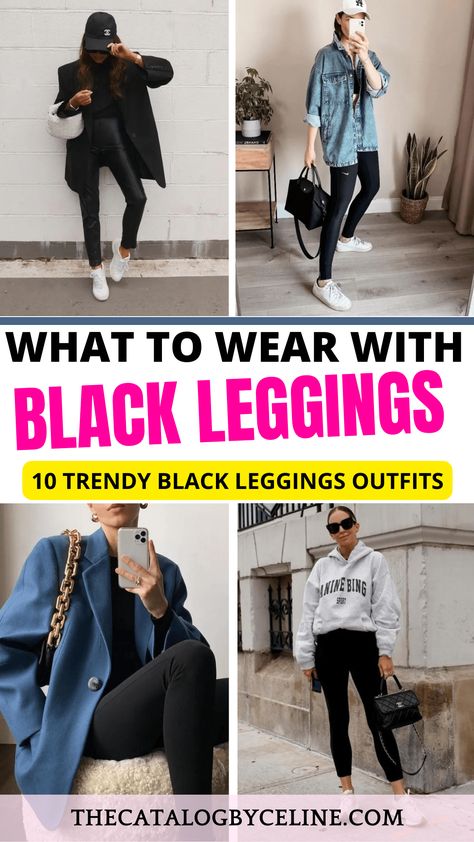 Black Leggings Outfits that You Need to Try - The Catalog Black Leggings Outfit Winter Casual, What To Wear With Black Leggings, How To Style Black Leggings, Black Leggings Outfit Spring, Tights Outfits Casual, Black Leggings Outfit Summer, Leggings Travel Outfit, Sports Leggings Outfit, Winter Black Leggings