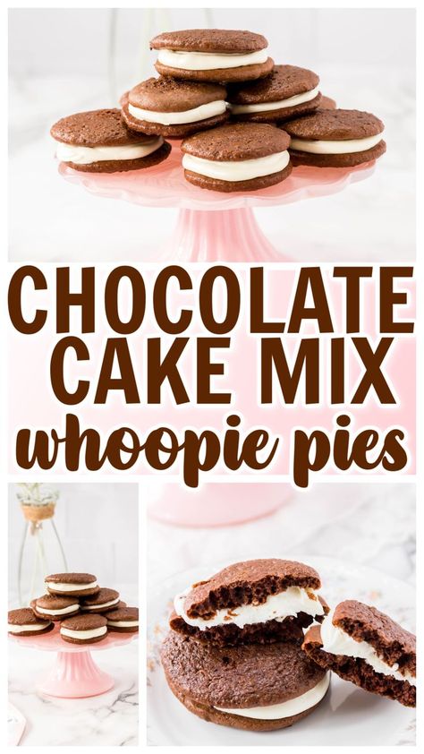 Cake Box Whoopie Pies, Chocolate Cake Mix Whoopie Pies, German Chocolate Whoopie Pies, Box Cake Whoopie Pies, Chocolate Whoopie Pies From Box Cake, Whoopie Pies With Cake Mix Simple, Whoopie Pies From Box Cake Easy, Box Cake Mix Whoopie Pies, Easy Whoopie Pies Cake Mixes