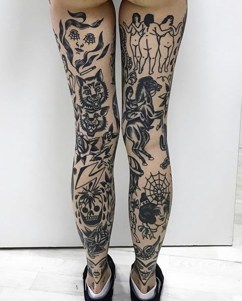 Black And White Traditional Tattoo, Traditional Tattoo Leg Sleeve, Black And White Traditional, Traditional Tattoo Black And White, Tattoos Leg, Mujeres Tattoo, 16 Tattoo, Punk Tattoo, White Tattoos