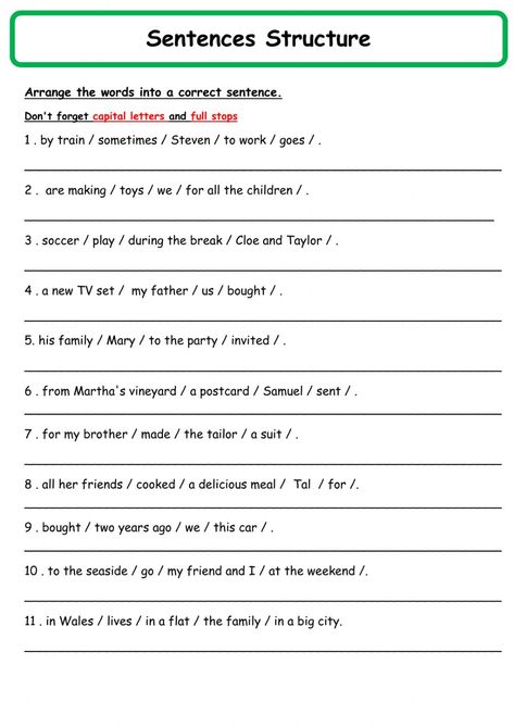 Sentence Construction Activities, Structure Of Sentences In English, Forming Sentences Worksheets, Jumbled Sentences Worksheet For Class 3, Sentence Construction Grade 1, English Sentence Structure Worksheet, Constructing Sentences Worksheets, Rewrite The Sentences Worksheet, Simple Sentence Worksheet