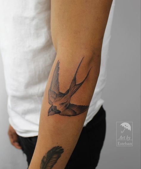 Neo Traditional Swallow Tattoo, Bird Tattoo On Forearm, Swallow Tattoo Arm, Swallow Tattoo Men, Bird Forearm Tattoo, Swallow Hand Tattoo, Two Birds Tattoo, Vintage Bird Tattoo, Swallow Tattoo Design