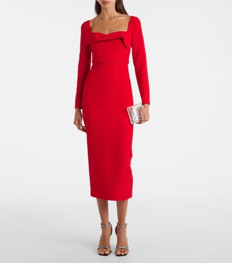 Draped crêpe midi dress in red - Roland Mouret | Mytheresa Dress 2022, Crepe Midi Dress, International Clothing, Smart Outfit, Pattern Ideas, Roland Mouret, Red Midi Dress, Crepe Dress, Work Attire