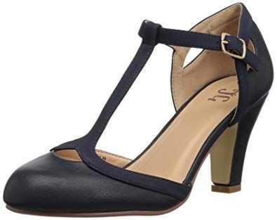 Brinley Co. Womens Cut Out Round Toe T-Strap Two-Tone Matte Mary Jane Pumps Navy, 7 Wide Width US Navy Heels, Heels Classy, Classic Heels, Low Heel Shoes, Mary Jane Pumps, Journee Collection, Navy Women, T Strap, Womens Heels