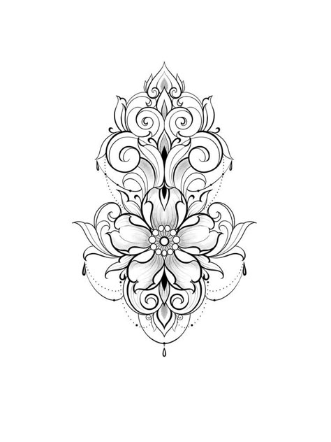 Cute Mandala Tattoos, Floral Ornamental Tattoo Back, Mandala Flowers Design, Ornamental Tattoo Ideas, Tattoo Asethic, Ornamental Flower Tattoo Design, Mandala Sketch Tattoo, Sternum Ornamental Tattoo, Ornamental Tattoo Mandalas