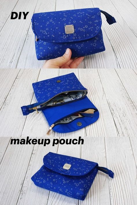 Pouch Without Zipper, Small Bags Diy, Cute Makeup Pouch, Makeup Pouch Diy, Diy Pouch No Zipper, Clutch Sewing, Double Zipper Pouch, Sewing Handbag, Pouch Diy