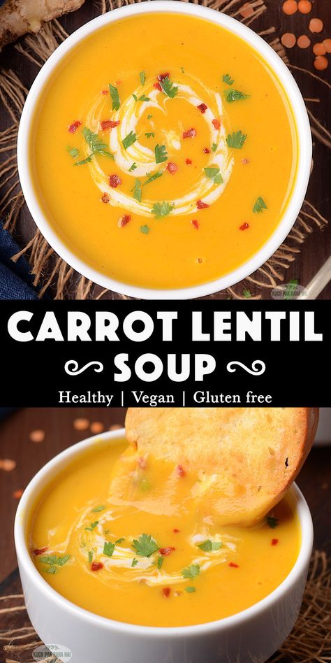 Red Lentil Carrot Soup One Pot Carrot Lentil Soup, Carrot Lentil Ginger Soup, Carrot And Lentil Soup Recipes, Orange Lentil Soup, Orange Lentil Recipes, Fodmap Soups, Carrot And Red Lentil Soup, Lentil Carrot Soup, Carrot Lentil Soup