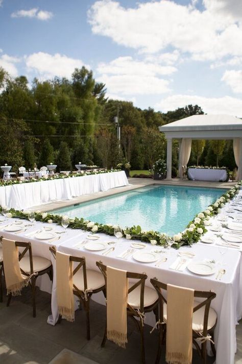 Backyard Wedding Pool, Pool Wedding Decorations, Outdoor Pool Decor, Elegant Backyard Wedding, Backyard Wedding Decorations, Backyard Wedding Lighting, Backyard Wedding Ceremony, Pool Wedding, Wedding Backyard Reception