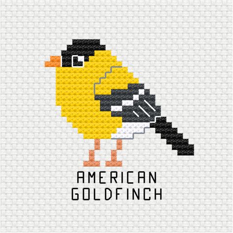 Bird Knitting Chart, Bird Pixel Art, Bird Cross Stitch, American Goldfinch, Colorwork Chart, Birds Embroidery Designs, Cross Stitch Pillow, Cross Stitch Bookmarks, Cross Stitch Bird