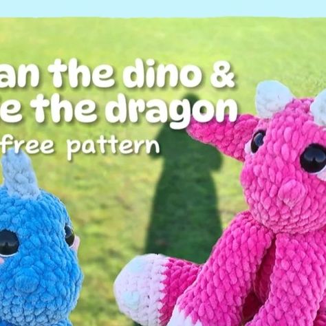 Alicia Andersson on Instagram: "Dylan the dino & Dixie the dragon free pattern! 🦖✨️  (Video tutorial will come out soon)   Here I'am with my third pattern! So excited to release this and I couldn't have done it without my amazing testers! Testers & last page appreciation: ✨️🫶  @hookedbypatz  @yarnofakind  @stitchonefive  @coalesco.creations  @institchesbynicki  @crochetinoz  @la_maille_aux_grenouilles  @crochetbykylieco  #freepattern #freecrochetpattern #freeamigurumipattern #crochetersofinstagram #crochetinspiration #crochet #crocheting #amigurumi" Large Crochet Dragon Pattern Free, Large Amigurumi, Crochet Dragons, Crochet Ocean, Crocheting Amigurumi, Crochet Dragon Pattern, Crochet Eyes, Basket Pattern, Crochet Dragon