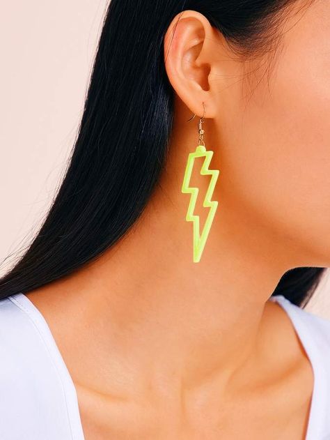 Shrinky Dink Earrings, Neon Accessories, Lightning Bolt Earrings, Mesh Necklace, Green Neon, Fashion Goals, Textured Ring, Lightning Bolt, Fun Earrings