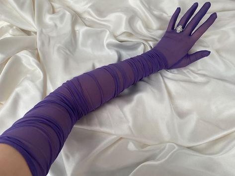 Ruched DARK PURPLE Extreme Length Over Elbow Length Semi Sheer Gloves, Very Long Bridal Cosplay Costume Glove Dress Tights Stretch Gift Drag - Etsy Bridal Gloves Long, Opera Length Gloves, Sheer Gloves, Gloves Dress, Purple Gloves, Dress Tights, Stretch Tights, Hen Party Outfits, Mesh Gloves