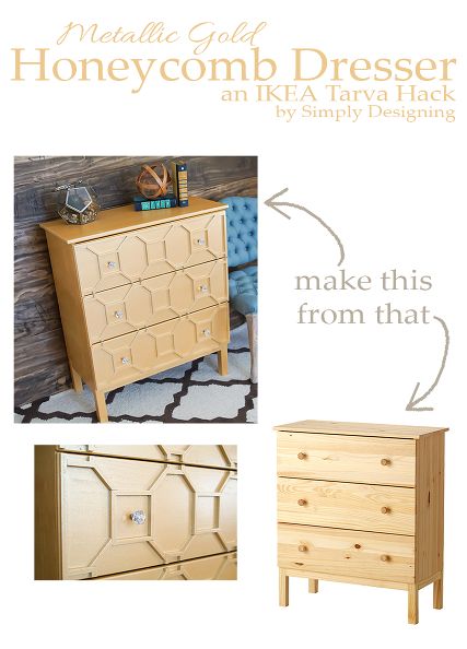 ikea tarva dresser hack metallic gold, diy, painted furniture, repurposing upcycling, woodworking projects Dresser Build, Ikea Tarva Hack, Tarva Hack, Tarva Dresser, Ikea Tarva, Ikea Tarva Dresser, Ikea Malm Dresser, Ikea Duktig, Ikea Dresser