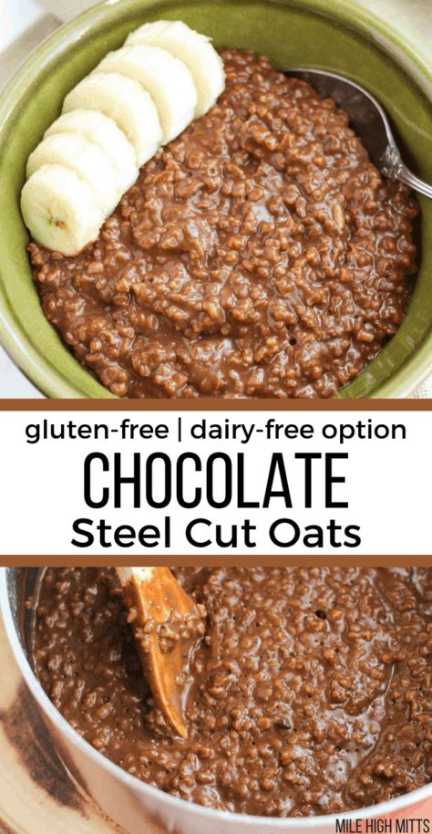 Gluten Free Dairy Free Recipes Breakfast, Steel Oats, Smoothie Bowl Vegan, Steel Cut Oats Recipe, Dairy Free Smoothies, Dairy Free Chocolate Chips, Dairy Free Breakfasts, Chocolate Oats, Oats Recipe