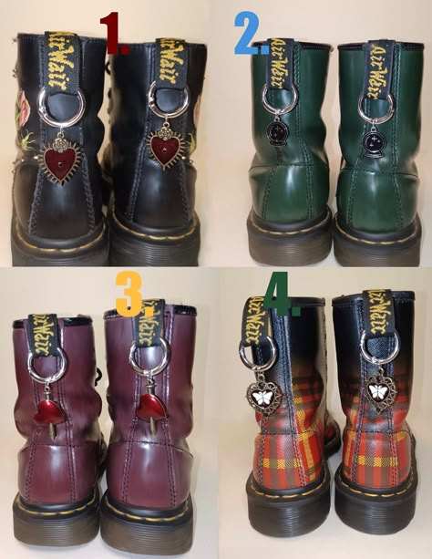 - Doc marten boots charms can be worn in any boots that have a loop on the back " Alt Doc Martens Outfit, Doc Marten Boot Charms, Cool Doc Martens, Decorated Doc Martens, Doc Marten Charms, Docs Outfit, Doc Marten Boots, Boot Charms, Doc Marten Boot