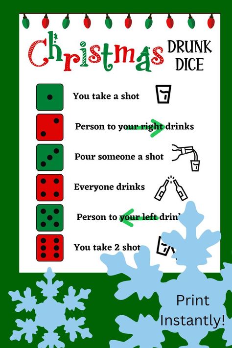 Drunk Games To Play With Friends, Drunk Dice Game, Drinking Dice Games, Housewarming Party Favors, Christmas Drinking Games, Drunk Games, Adult Drinking Games, Holiday Party Drinks, Funny Christmas Games