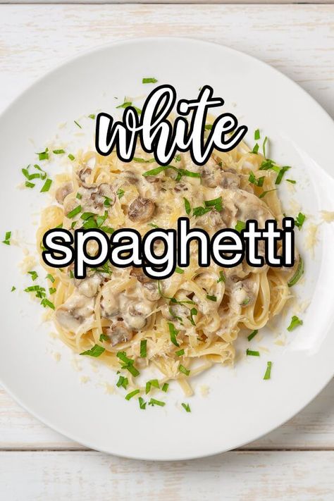 White Bolognese Pasta, Spaghetti And Meatballs With White Sauce, White Sauce For Spaghetti, White Sauce Hamburger Pasta, Spaghetti Recipes White Sauce, White Speggetti, Spaghetti White Sauce Recipes, Ground Beef White Sauce Pasta, Spaghetti With White Sauce Recipe