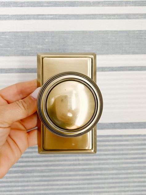 Panel Door Hardware, Emtek Brass Door Hardware, Mixing Door Knobs, Vintage Interior Door Hardware, Transitional Interior Door Hardware, Emtek Satin Brass Door Hardware, Gold Interior Door Knobs, Satin Brass Door Knobs, Exterior Back Door Hardware