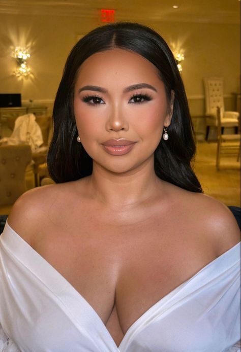 Soft Glam Makeup For Prom, Glam Makeup Filipino, Glam Makeup Asian Eyes, Bridal Makeup Aesthetic, Bride Makeup Round Face, Full Soft Glam Makeup, Wedding Makeup For Round Eyes, Wedding Makeup Plus Size Bride, Asian Bridal Makeup Filipino