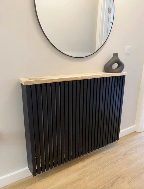 Radiator Shelf, Hallway Colours, Home Hall Design, Hall Design, Radiator Cover, Diy Pallet Furniture, Hallway Decorating, Front Room, Modern House Exterior