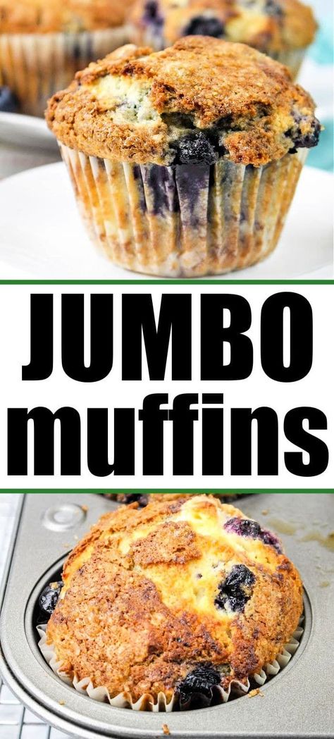 Jumbo Blueberry Muffins with buttermilk are easy to make and fun to serve for breakfast. Try chocolate chip or lemon too. #jumbomuffins Extra Large Blueberry Muffins, Large Blueberry Muffins Recipe, Large Muffin Tin Recipes, Jumbo Muffin Tin Recipes, Bakery Style Muffins Jumbo, Large Blueberry Muffins, Large Muffin Recipes, Jumbo Cupcake Ideas, Jumbo Blueberry Muffins Recipe