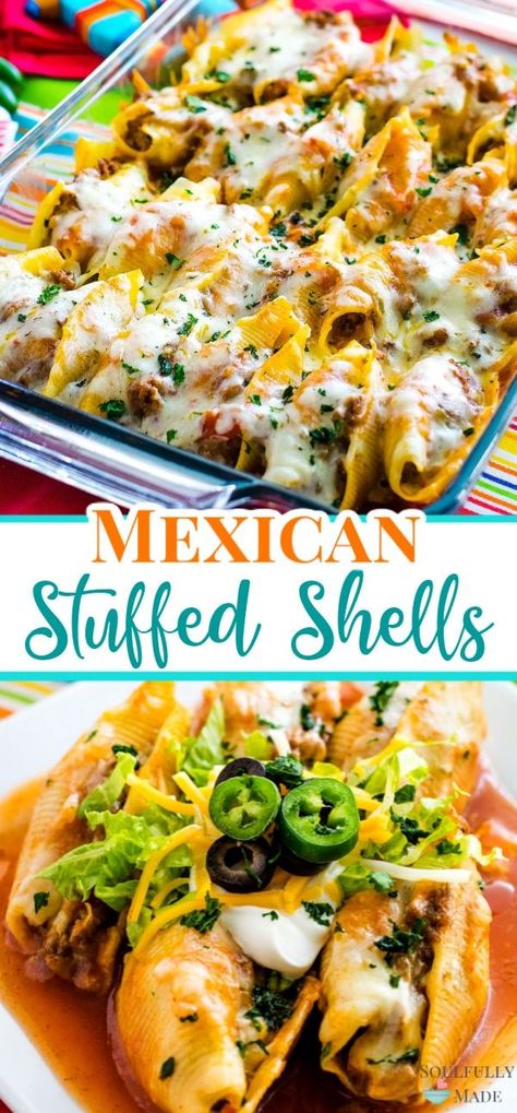 Jumbo Shell Recipes, Stuffed Shells Beef, Italian Stuffed Shells, Mexican Stuffed Shells, Simple Mountain Tattoo, Chicken Stuffed Shells, Ground Beef Taco, Mexican Pasta, Taco Filling