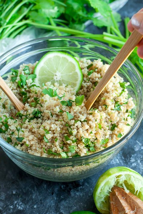 Cilantro Lime Quinoa Recipes With Cilantro, Cilantro Lime Quinoa, Fluffy Quinoa, Cilantro Recipes, Quinoa Dishes, Lime Quinoa, Quinoa Healthy, Quinoa Recipes, Cilantro Lime