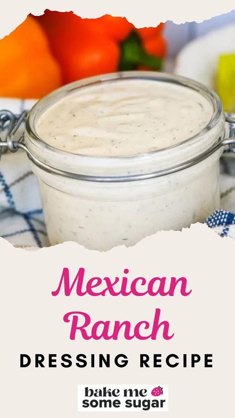 Mexican ranch dressing gives you all the flavors of your favorite ranch with a southwest twist. This Mexican ranch is going to win you over. Drizzle over your weeknight salad, make taco salads loaded with toppings, or dip chips. Mexican Ranch Dip, Taco Ranch Dip, Western Salad Dressing Recipes, Mexican Salad Dressing Recipes, Taco Time Ranch Dressing Recipe, Hacienda Ranch Recipe, Mexican Dipping Sauce, Mexican Ranch Dressing, Mexican Salad Dressing