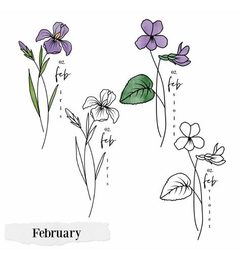 Embroidery Journals, February Birth Flower Tattoo, Violet Flower Tattoos, Blossom Tree Tattoo, Harry Tattoos, February Birth Flowers, Tattoos For Women Flowers, Flower Line Drawings, Floral Doodle