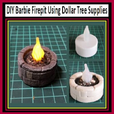 DIY Barbie Firepit Using Dollar Tree Supplies Diy Fairy House Furniture, Shelf Vignettes, Dollhouse Accessories Diy, Easy Diy Miniatures, Dollhouse Remodel, Doll Furniture Tutorial, Woodland Fairies, Crafts Dollar Tree, Halloween Dollhouse