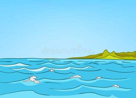 Cartoon Background Of Sea Landscape. Stock Illustration ... Sea Cartoon Drawings, Sea Cartoon Background, Ocean Cartoon, Sea Cartoon, Waves Cartoon, Grass Png, App Style, Mountain Clipart, Boat Cartoon